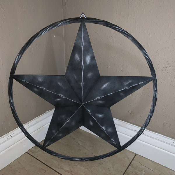 RUSTIC BLACK DISTRESSED TWO TONE BARN LONE STAR ROPE RING METAL WALL ART WESTERN HOME DECOR HANDMADE