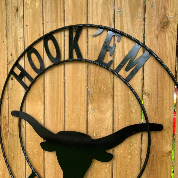 HOOKEM HORNS GLOSSY BLACK TEXAS LONGHORNS HOOK EM METAL CUSTOM VINTAGE CRAFT WALL ART TEAM SIGN HANDMADE