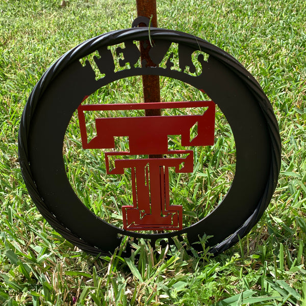 12", 18", 24", 32" TEXAS TECH WIDE BAND RING RED & BLACK CUSTOM METAL VINTAGE CRAFT TEAM SIGN
