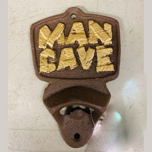 #SI_G105 MAN CAVE BOTTLE OPENER CAST IRON METAL WESTERN HOME DECOR CRAFT