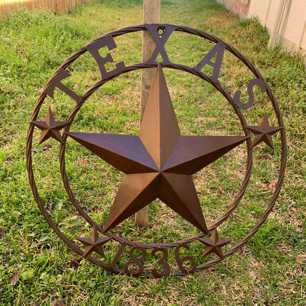 24", 32",36",40" TEXAS 1836 RUSTIC BROWN BARN STAR METAL WALL WESTERN HOME DECOR HANDMADE