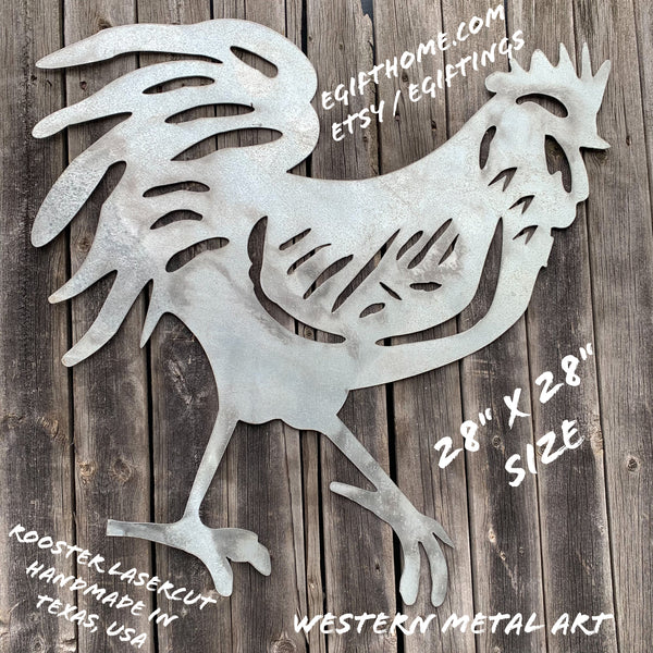 28"  X 28" CUSTOM ROOSTER LASERCUT ART WITH RING DESIGN WESTERN METAL ANIMAL ART HOME WALL DECOR BRAND NEW
