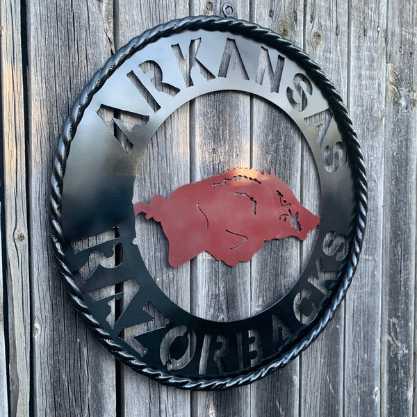12", 18", 24", 32" ARKANSAS RAZORBACKS CUSTOM METAL VINTAGE CRAFT WIDE BAND RING TEAM SIGN HANDMADE