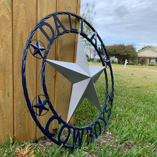 DALLAS COWBOYS SILVER & NAVY BLUE BARN STAR CUSTOM METAL VINTAGE LONE STAR WESTERN HOME DECOR HANDMADE 24",32",36",40",42",44",46",48",50"