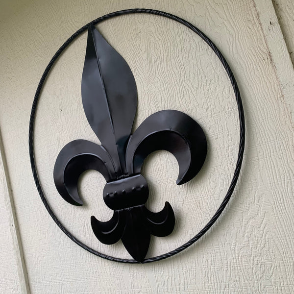 #EH10645 24", 36" GLOSS BLACK FLEUR DE LIS METAL WALL ART SIGN WESTERN HOME DECOR HANDMADE NEW