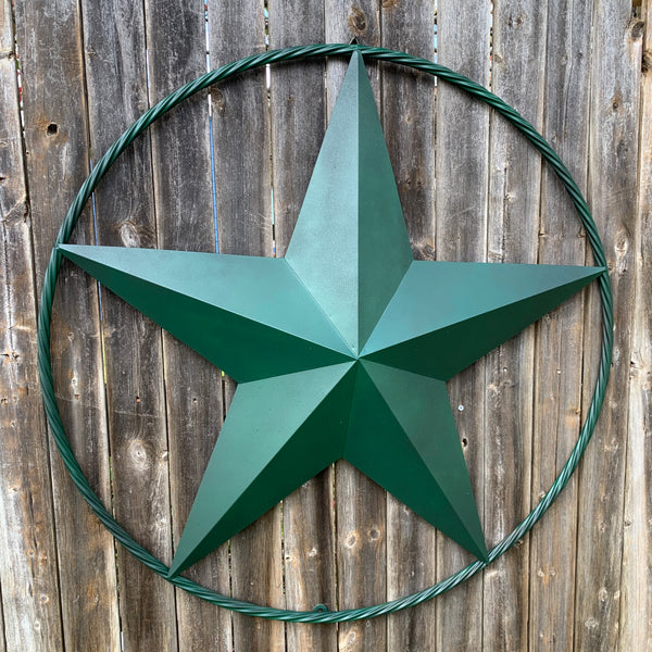 RUSTIC HUNTER GREEN 12", 16", 24", 32", 34",36",38",40",48",60",72",84",96" BARN LONE STAR WITH TWISTED ROPE RING DESIGN METAL WALL ART WESTERN HOME DECOR NEW