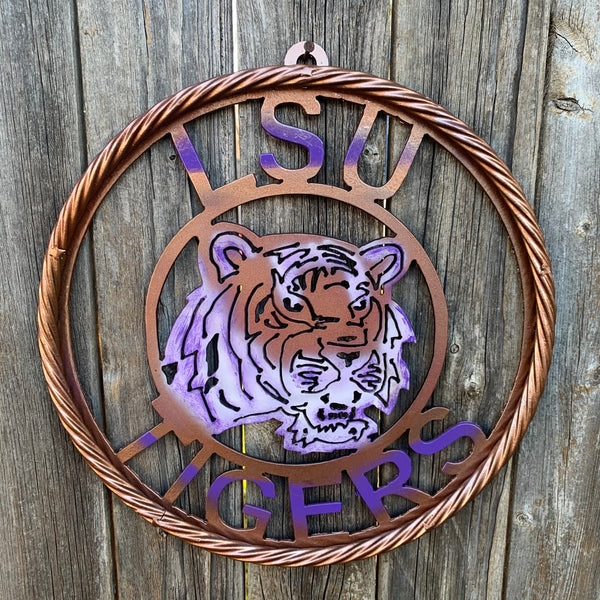 12" LSU TIGERS CUSTOM METAL VINTAGE CRAFT HOME DECOR HANDMADE