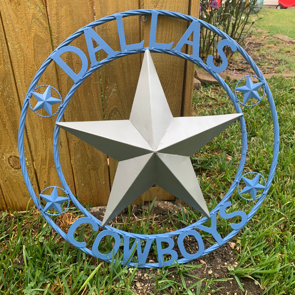 DALLAS COWBOYS LIGHT BLUE & SILVER DECOR METAL ART WESTERN HOME WALL DECOR SIZE:24",32",36",40",42",44",46",50"