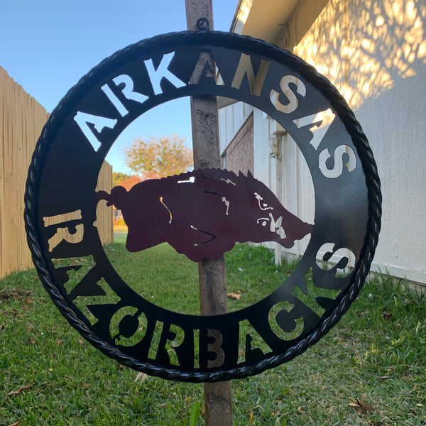 12", 18", 24", 32" ARKANSAS RAZORBACKS CUSTOM METAL VINTAGE CRAFT WIDE BAND RING TEAM SIGN HANDMADE