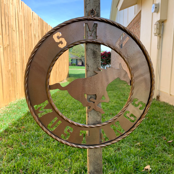 SMU MUSTANGS HAMMERED COPPER METAL CUSTOM VINTAGE CRAFT WALL ART TEAM SIGN HANDMADE