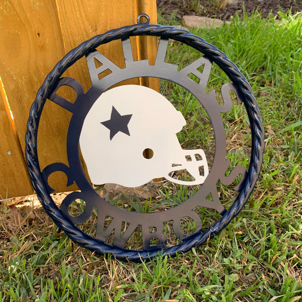 12", 18", 24", 32" DALLAS COWBOYS HELMET SIGN NAVY BLUE & WHITE METAL CUSTOM VINTAGE CRAFT WALL ART TEAM SIGN HANDMADE