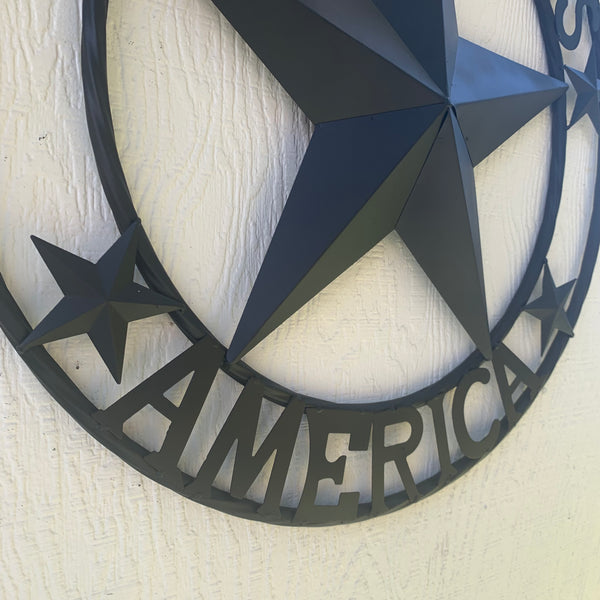 GOD BLESS AMERICA BLACK METAL BARN LONESTAR TWISTED RING METAL ART WESTERN HOME DECOR HANDMADE NEW-#EH10487