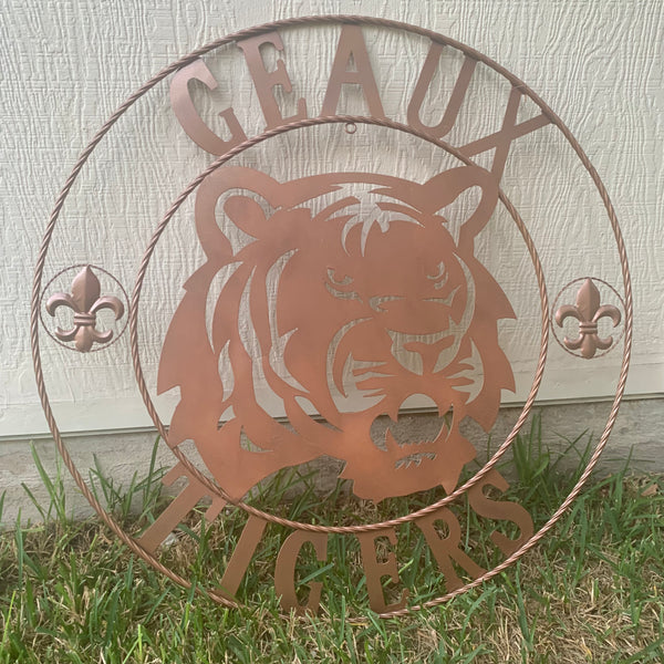 12",18", 24", 32", 36" GEAUX TIGERS HAMMERED COPPER CUSTOM METAL VINTAGE CRAFT SIGN TEAM HANDMADE