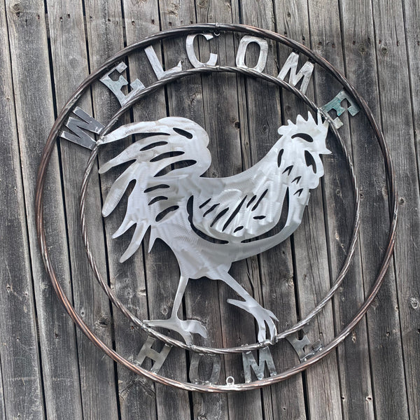 YOUR CUSTOM NAME ROOSTER LASERCUT RAW METAL ART WITH RING DESIGN WESTERN METAL ANIMAL ART HOME WALL DECOR BRAND NEW