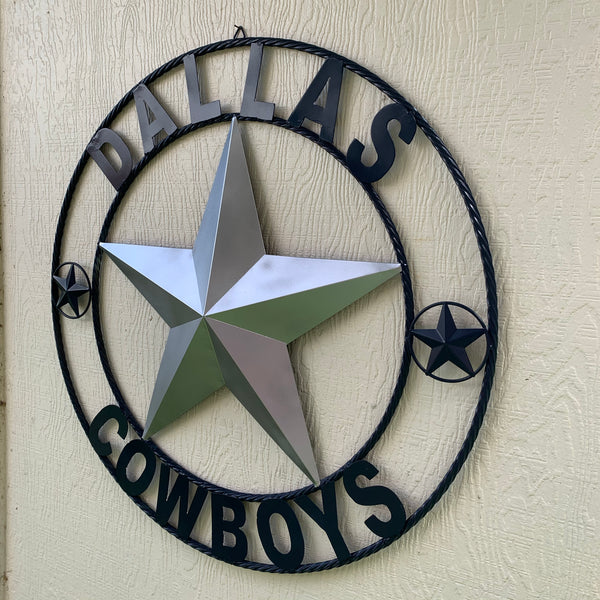 DALLAS COWBOYS SILVER & NAVY BLUE BARN STAR CUSTOM METAL VINTAGE LONE STAR WESTERN HOME DECOR HANDMADE SIZE:24",32",36",40",42",44",46",50"-#EH10156