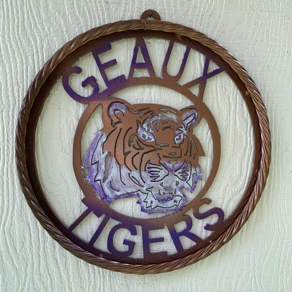12",18",24",32" GEAUX TIGERS CUSTOM VINTAGE METAL CRAFT TEAM WALL ART HANDMADE