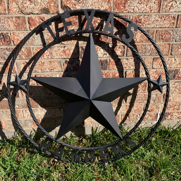 TEXAS RANGERS BLACK LONE STAR METAL TEAM WESTERN HOME DECOR CRAFT