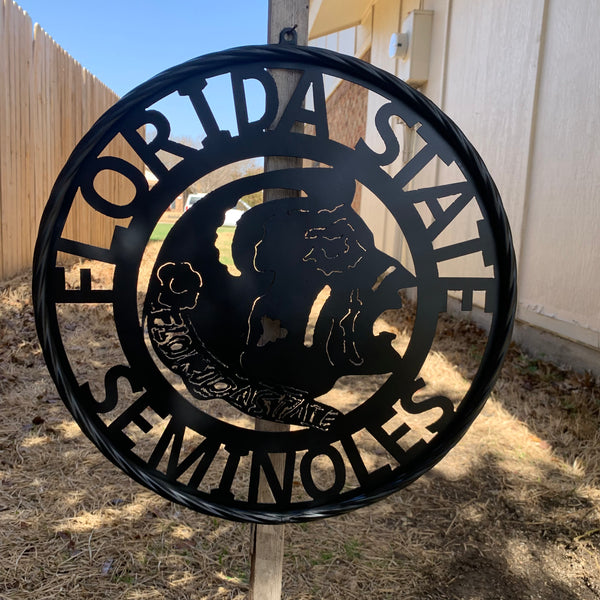 12",18", 24", 32" FSU FLORIDA STATE SEMINOLES INDIAN BLACK METAL CUSTOM VINTAGE CRAFT TEAM SIGN