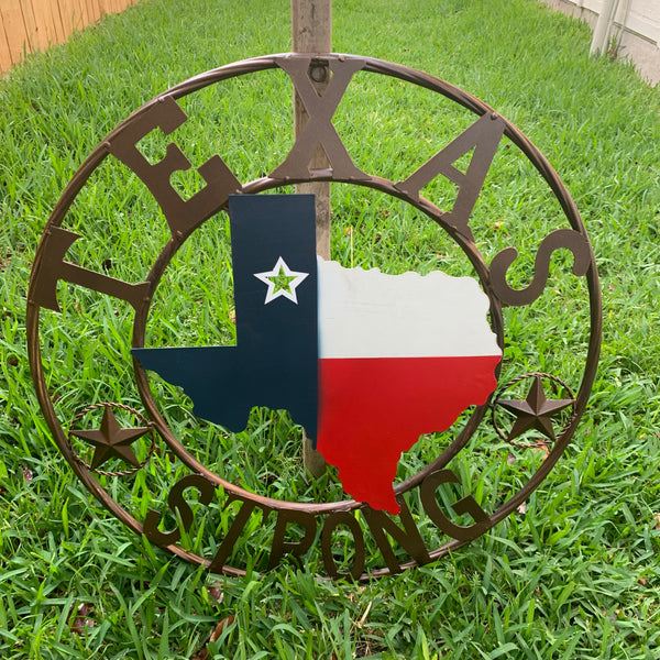 24" TEXAS STRONG BARN METAL WALL ART SIGN WESTERN HOME DECOR RED WHITE BLUE HANDMADE
