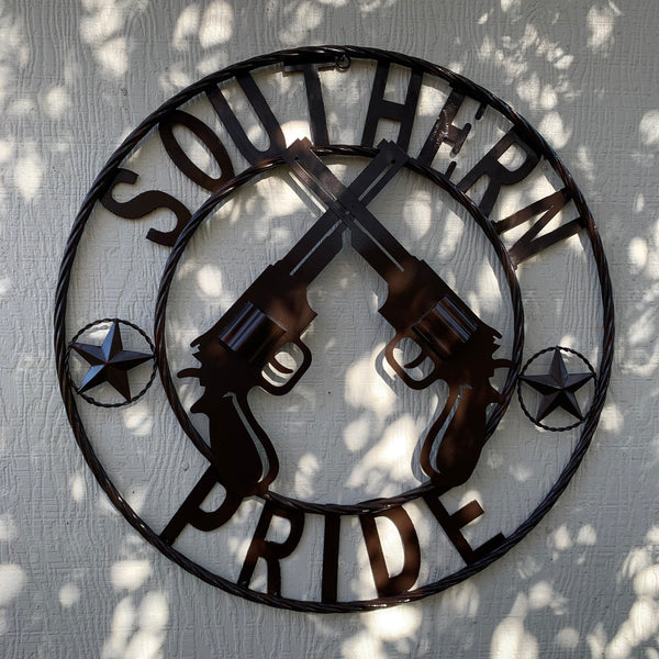 #SI_XL2132 SOUTHERN PRIDE 24" GUNS PISTOLS BROWN METAL WALL ART WESTERN HOME DECOR NEW