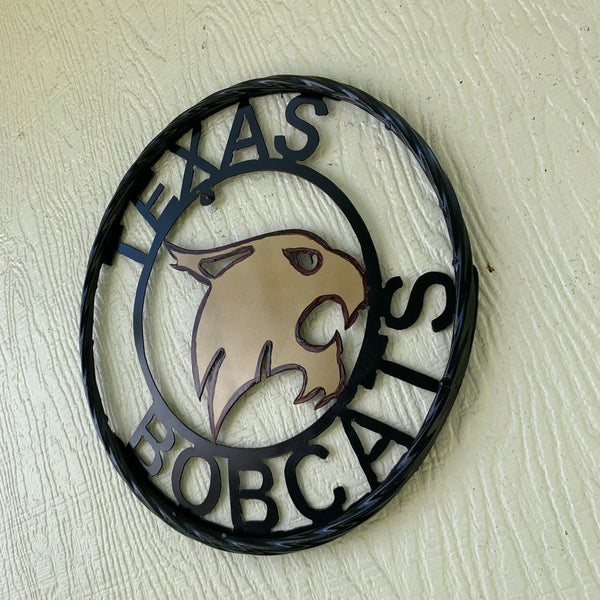 12" TEXAS BOBCATS CUSTOM METAL VINTAGE CRAFT SIGN TEAM WESTERN HOME DECOR HANDMADE