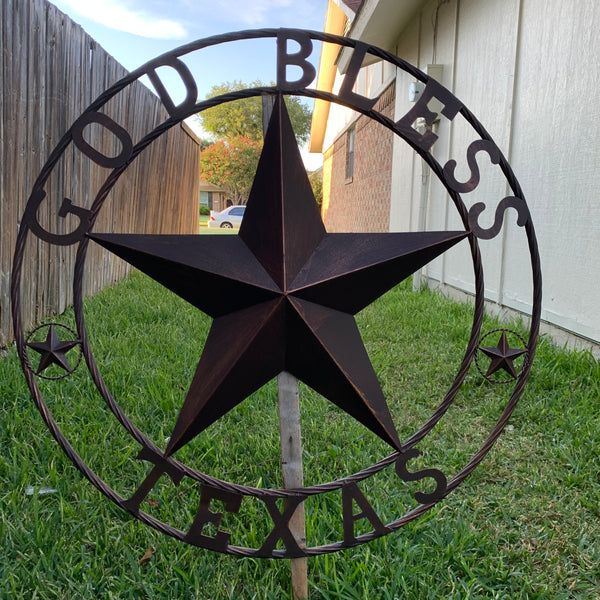 #EH10197 GOD BLESS TEXAS BARN STAR METAL LONESTAR TWISTED ROPE RING WESTERN HOME DECOR HANDMADE NEW