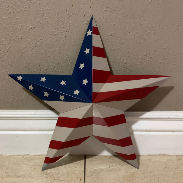 AMERICANA USA FLAG BARN STAR METAL RED BEIGE NAVY BLUE STAR WESTERN HOME DECOR HANDMADE