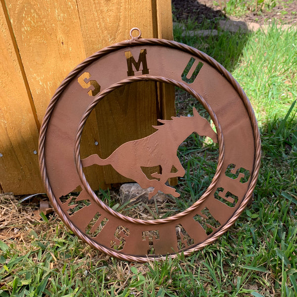 SMU MUSTANGS HAMMERED COPPER METAL CUSTOM VINTAGE CRAFT WALL ART TEAM SIGN HANDMADE