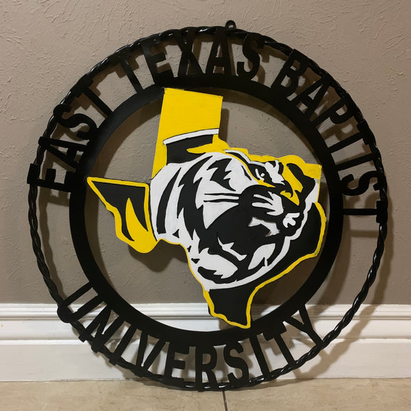 EAST TEXAS BAPTIST UNIVERSITY METAL CUSTOM VINTAGE CRAFT SIGN WALL ART TEAM HANDMADE