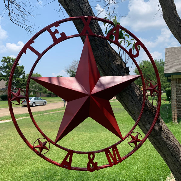 TEXAS A&M BURGUNDY RED BARN LONE STAR METAL CUSTOM VINTAGE CRAFT TEAM STAR WESTERN HOME DECOR HANDMADE SIZE:24",32",36",40",42",44",46",50"