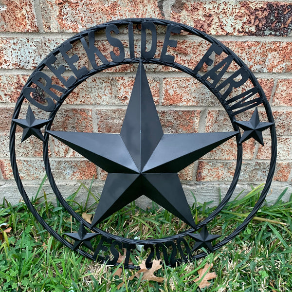 CREEKSIDE FARM STYLE YOUR CUSTOM NAME BARN BLACK STAR 3d WITH TWISTED ROPE RING DESIGN METAL WALL ART WESTERN HOME DECOR NEW HANDMADE, 24", 32", 36", 40", 44", 46", 50"
