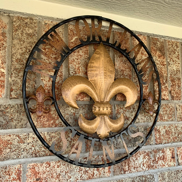 18", 24", 32" NEW ORLEANS SAINTS METAL SIGN WALL ART WESTERN HOME DECOR RUSTIC GOLD & BLACK ART NEW