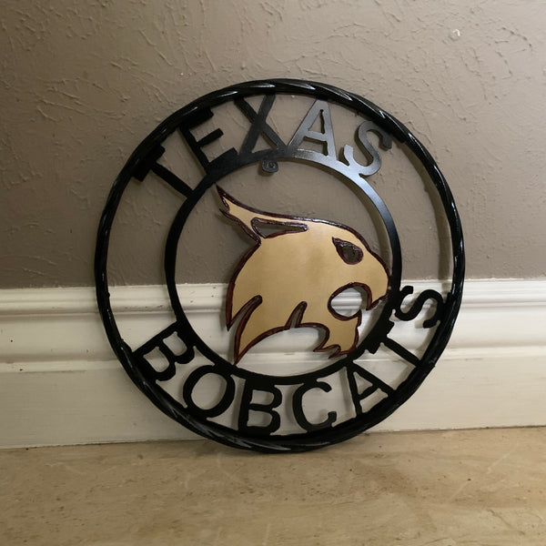 12" TEXAS BOBCATS CUSTOM METAL VINTAGE CRAFT SIGN TEAM WESTERN HOME DECOR HANDMADE