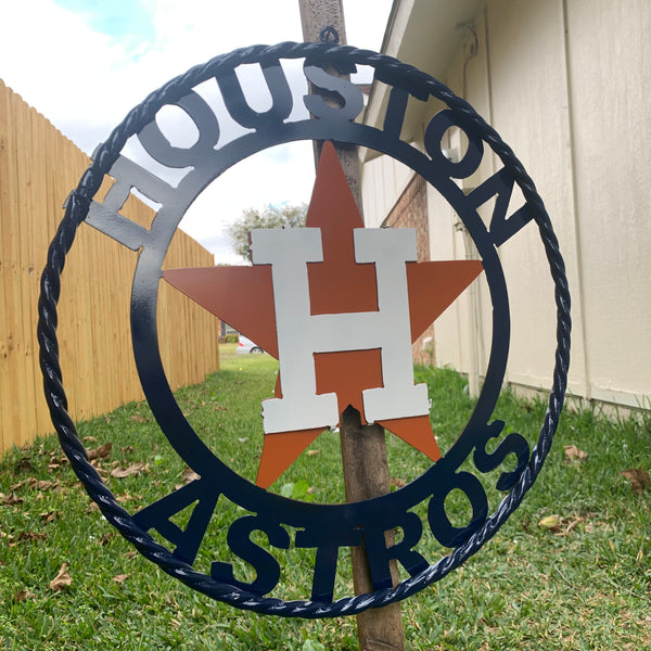 12",18",24",32",36" HOUSTON ASTROS ORANGE & NAVY  BLUE CUSTOM METAL VINTAGE CRAFT WALL ART HANDMADE