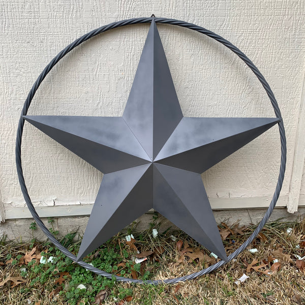 RUSTIC GREY BARN LONE STAR WITH TWISTED ROPE RING METAL WALL ART WESTERN HOME DECOR VINTAGE RUSTIC CRAFT NEW 12",16",24",32",36",38",40",48",60",72",96"