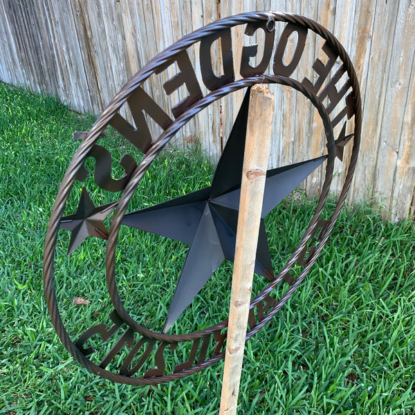 LOPEZ CUSTOM STAR NAME BARN METAL STAR 3d TWISTED ROPE RING WESTERN HOME DECOR RUSTIC  BRONZE HANDMADE 24",32",34",36",40",42",44",46",50"