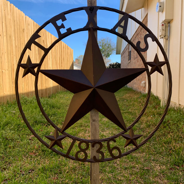 24", 32",36",40" TEXAS 1836 RUSTIC BROWN BARN STAR METAL WALL WESTERN HOME DECOR HANDMADE