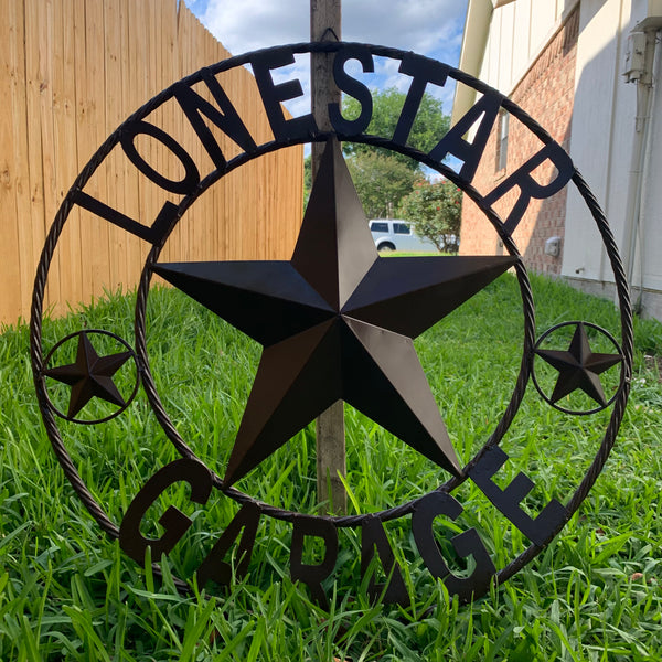 LONESTAR GARAGE STYLE CUSTOM BARN NAME STAR LONESTAR GARAGE METAL NAME BARN STAR WITH TWISTED ROPE RING 3d STAR ART WESTERN HOME DECOR RUSTIC BROWN
