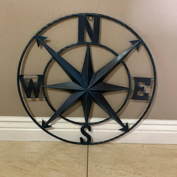 #SI_B8235 COMPASS NAVY BLUE 24" METAL SIGN WESTERN HOME DECOR HANDMADE NEW