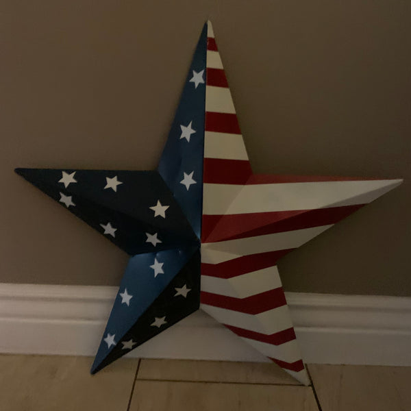 12",16",24",30",36" USA AMERICAN FLAG STAR STYLE#9 RED WHITE & BLUE METAL BARN STAR METAL WALL ART HANDMADE