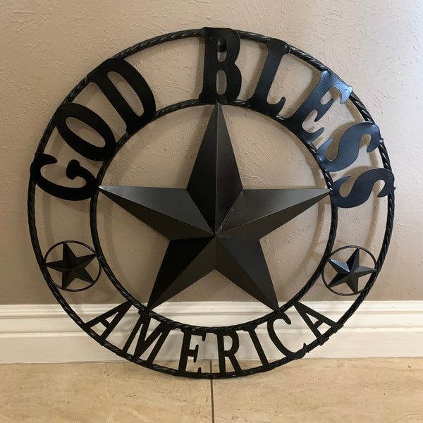 #EH10562 GOD BLESS AMERICA BLACK METAL BARN LONE STAR WESTERN HOME DECOR HANDMADE NEW