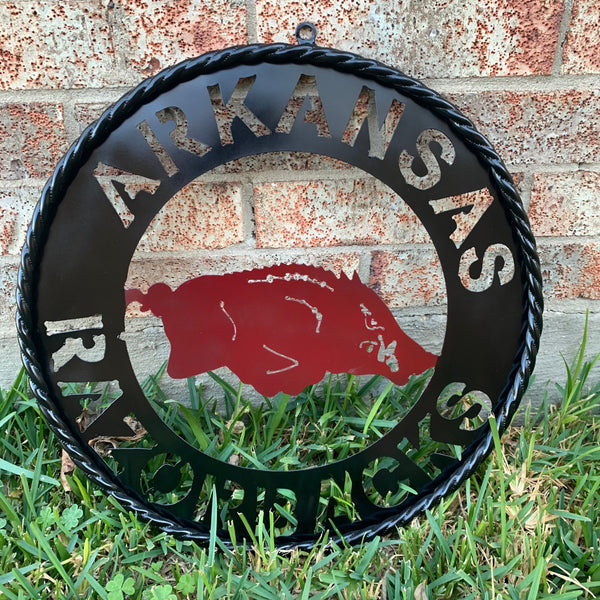 12", 18", 24", 32" ARKANSAS RAZORBACKS CUSTOM METAL VINTAGE CRAFT WIDE BAND RING TEAM SIGN HANDMADE