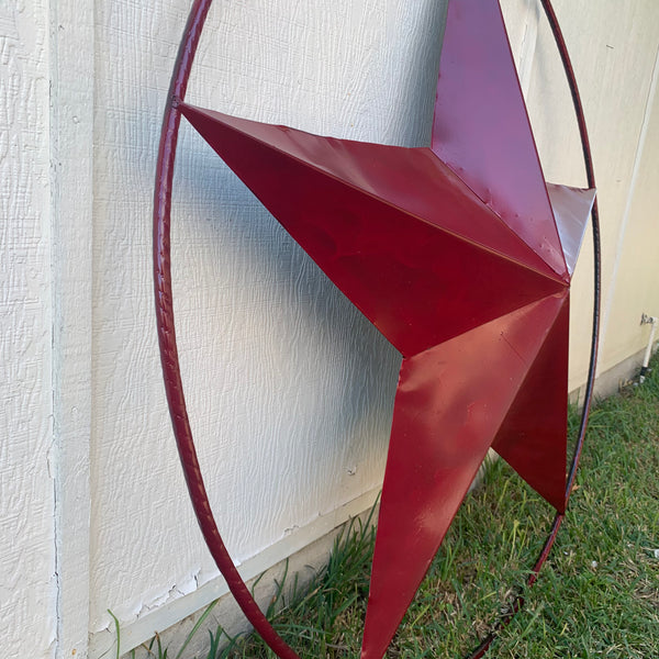 24",32",36" CRANBERRY RED STAR BARN METAL LONESTAR TWISTED ROPE RING WALL ART WESTERN HOME DECOR BRAND NEW