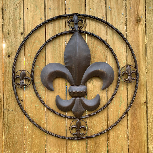 MULTI FLEUR DE LIS METAL WALL ART WESTERN HOME DECOR VINTAGE RUSTIC BROWN ART NEW