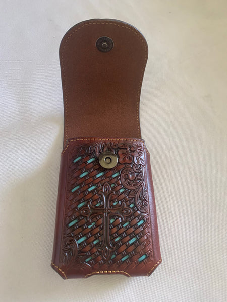 #LG_2006  7" PLAIN GENUINE LEATHER POUCH EXTRA LARGE  BELT LOOP HOLSTER CELL PHONE CASE UNIVERSAL OVERSIZE