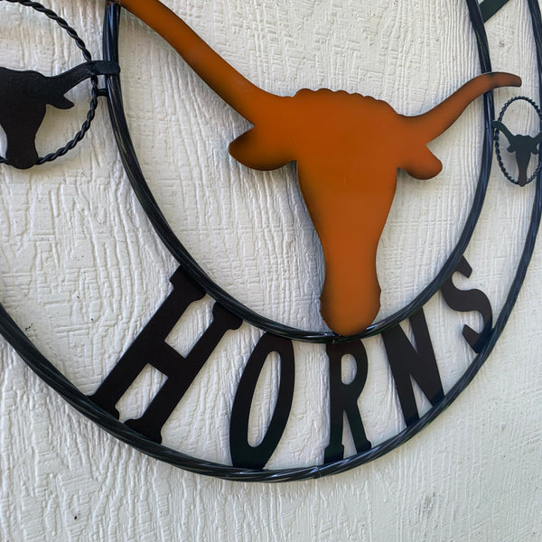 HOOKEM HORNS TEXAS LONGHORNS HOOK EM METAL CUSTOM VINTAGE CRAFT WALL ART TEAM SIGN HANDMADE