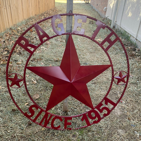 RAGETH STYLE YOUR CUSTOM STAR METAL NAME RUSTIC BURGUNDY RED PHILLIPS CUSTOM 3d STAR METAL NAME BARN STAR TWISTED ROPE RING DESIGN METAL WALL ART HOME DECOR ANY SIZE