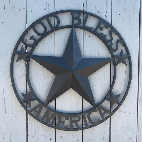 GOD BLESS AMERICA BLACK METAL BARN LONESTAR TWISTED RING METAL ART WESTERN HOME DECOR HANDMADE NEW-#EH10487