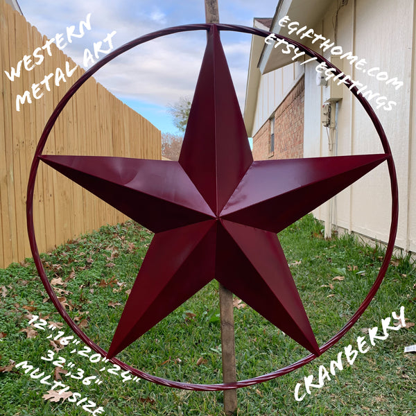 CRANBERRY BURGUNDY STAR RED STAR BARN METAL LONESTAR TWISTED ROPE RING WALL ART WESTERN HOME DECOR BRAND NEW