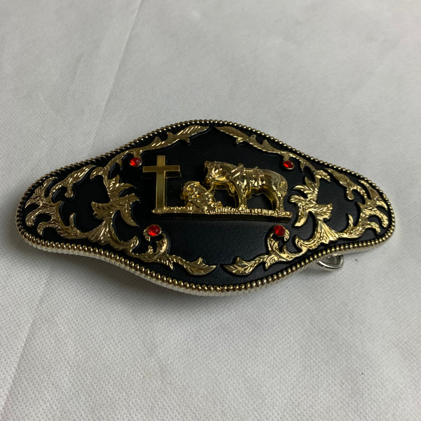 6.5" X 3.5" COWBOY PRAYER CHURCH RHINESTONE BELT BUCKLE BLACK & GOLD WESTERN BUCKLE FASHION ART NEW #EH12272